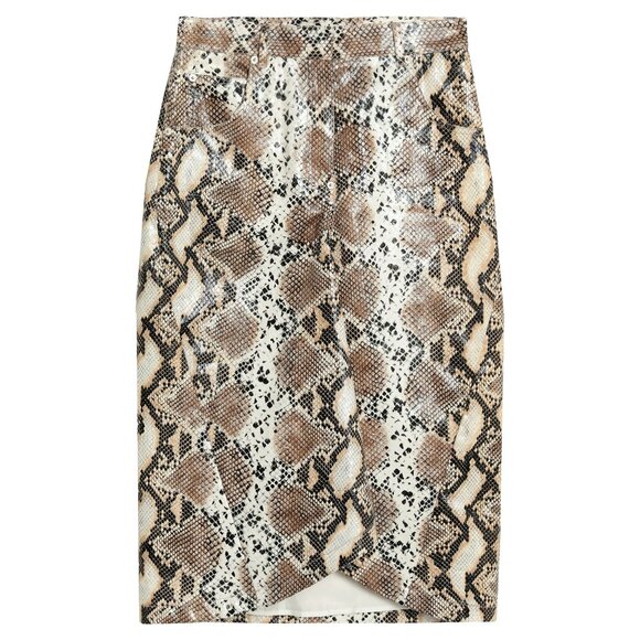 NWOT PushButton Taupe Beige Snakeskin Flared Asymmetrical Midi Skirt - Small - Picture 2 of 8
